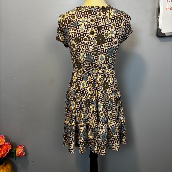 Planet Gold Boho Floral Stretch Ruffle V-Neck Cap Sleeve Dress Small - Picture 2 of 6